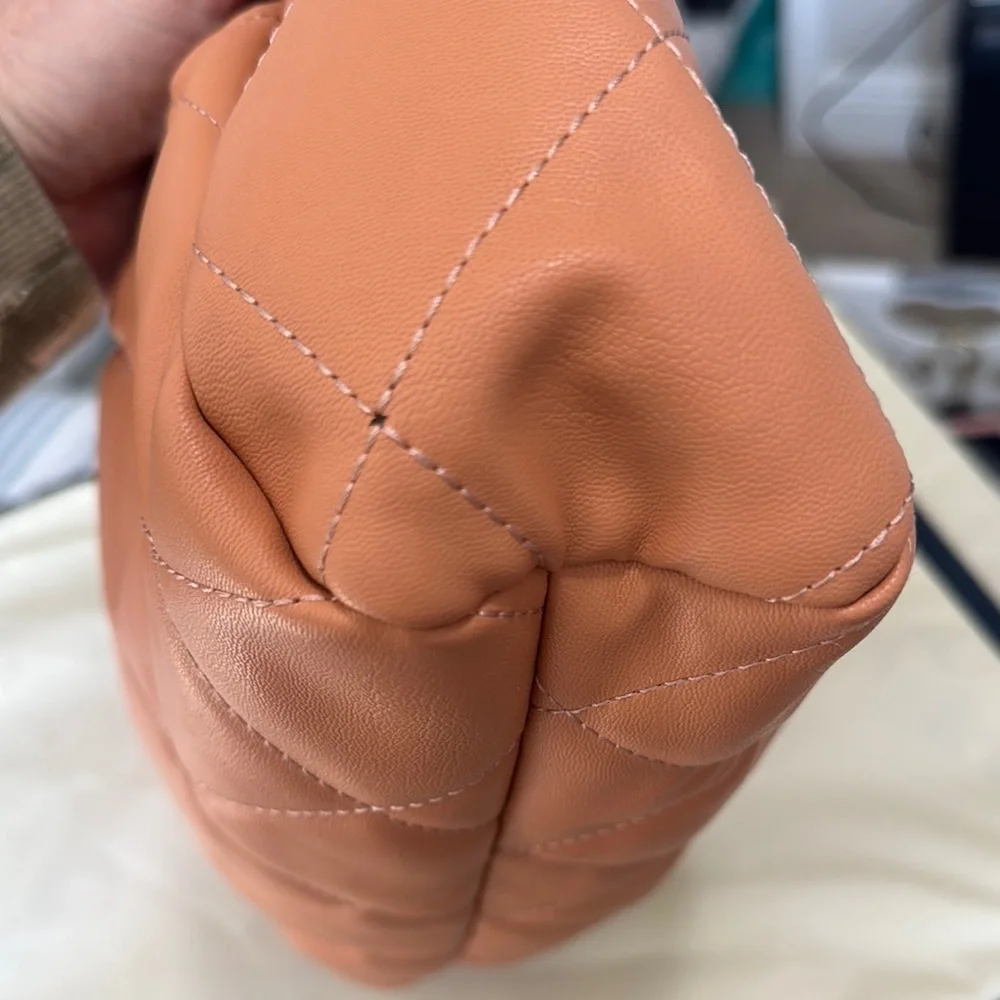 Quilted Tan Shoulder Bag Vegan Leather Slouchy Handbag Pouch Purse